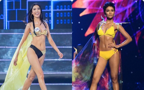 Hình ảnh Top 5 H'Hen Niê tại Miss Universe 2018 như tái hiện lại trong những thiết kế bikini của Top 10 Hoa hậu Hoàn vũ Việt Nam 2019