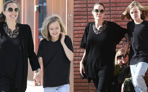 Bị đồn suy sụp vì Brad Pitt hẹn hò đối thủ, Angelina lại xuất hiện bên con với biểu cảm "một trời một vực"