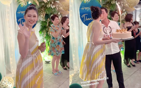 Á hậu Thanh Tú lộ bụng bầu khệ nệ trong tiệc sinh nhật xa hoa tại biệt thự riêng