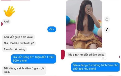 Nhận được tin nhắn nhờ tư vấn làm tóc, chủ salon hết hồn khi khách nữ gửi ảnh xõa tóc cởi trần, khoe vòng 1 lấp ló