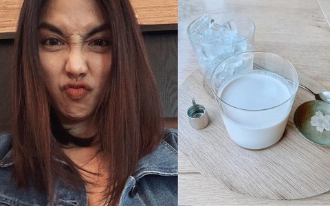 Dù phải bịt mũi, nín thở nhưng bà bầu Lan Khuê vẫn uống một loại nước để tốt cho thai nhi