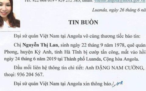 Một nữ lao động Việt bị cướp sát hại khi đang cầm túi tiền tại Angola