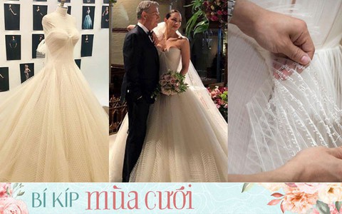 Cặp đôi "bố con" hơn kém 3 giáp lên xe hoa: Cô dâu khoe ngực ngồn ngộn nhưng bất ngờ nhất là bản nhạc thêu sau chiếc váy cưới