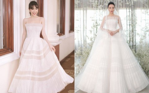 Nhã Phương đẹp tuyệt trần trong sắc trắng tinh khôi, nhưng sao chiếc đầm lại hao hao váy cưới của Đàm Thu Trang thế này?