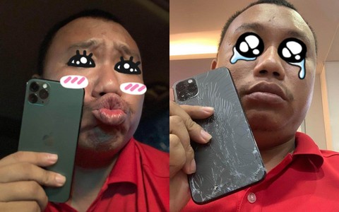 Lúc mua hết mình lúc khoe vỡ màn hình: Khuôn mặt tẽn tò của gã trai khi tuột tay làm rơi iPhone 11 Pro Max 