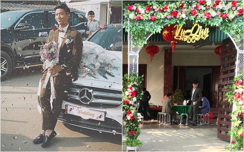 Đám cưới cầu thủ Văn Đức và cô dâu Nhật Linh: Chú rể bảnh bao lái xế sang đi đón dâu, đặt tiệc cưới giản dị trong khách sạn ở quê nhà Nghệ An