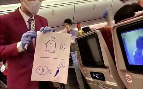 Để không phải nói chuyện mà vẫn biết hành khách chọn ăn món gì, một tiếp viên hàng không đã nghĩ ra cách bá đạo này để ứng phó giữa mùa dịch Corona
