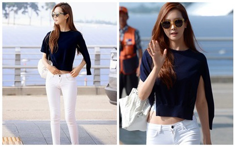 Lee Da Hae khoe vòng eo con kiến "hút hồn" tại sân bay