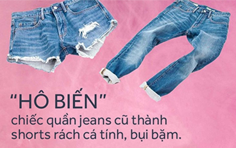 Hô biến chiếc quần jeans dài đã cũ thành shorts rách cá tính