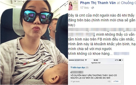 Ốc Thanh Vân bức xúc vì bị chê cho con bú trên máy bay