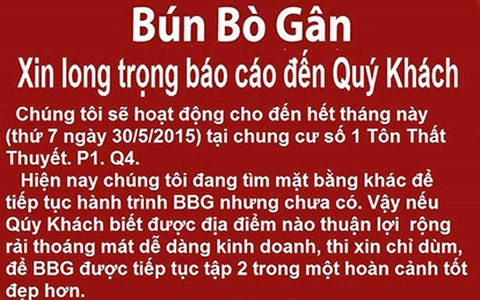 Quán 'bún bò gân bá đạo' chuẩn bị đóng cửa