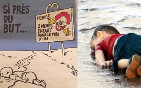 Charlie Hebdo lại gây bão về tranh biếm họa em bé di cư