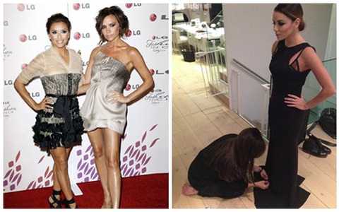 Victoria Beckham quỳ gối chỉnh sửa váy áo cho bạn thân  