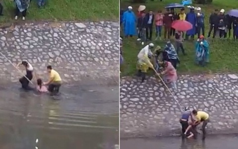 Xôn xao clip cô gái trẻ nhảy xuống sông Tô Lịch vì tình
