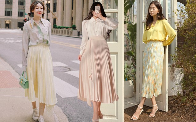 Chân váy xếp ly dài phong cách Hàn Quốc thanh lịch đủ 3 màu đen trắng